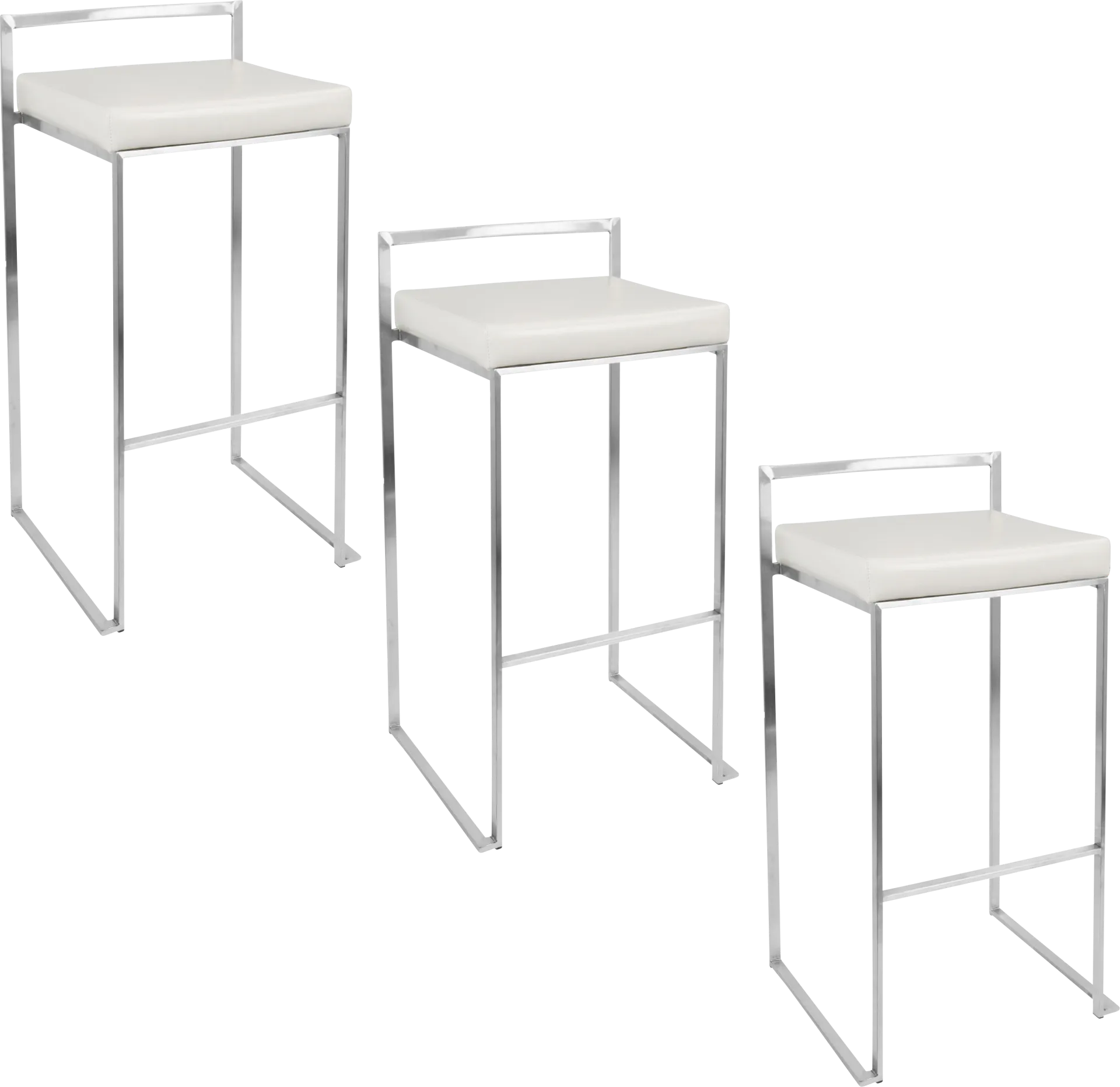 Birdlake IV White Barstool, Set of 3 - Image 1