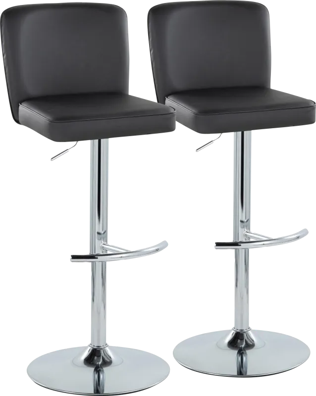 Marcei II Black Adjustable Swivel Barstool, Set of 2