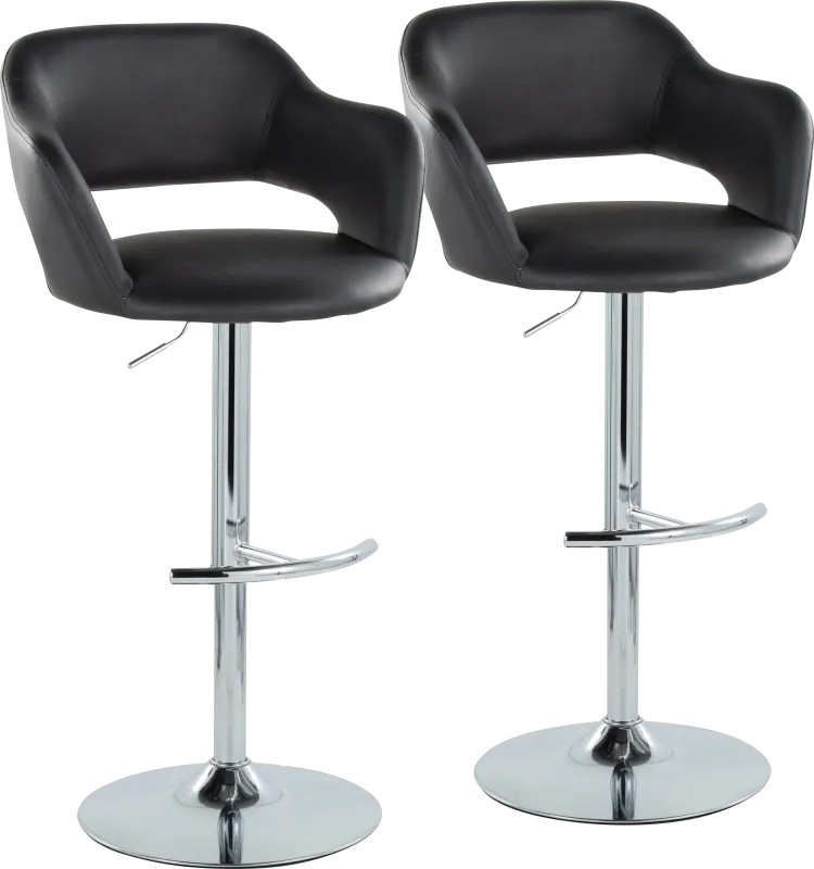 Toune Black Adjustable Swivel Barstool, Set of 2