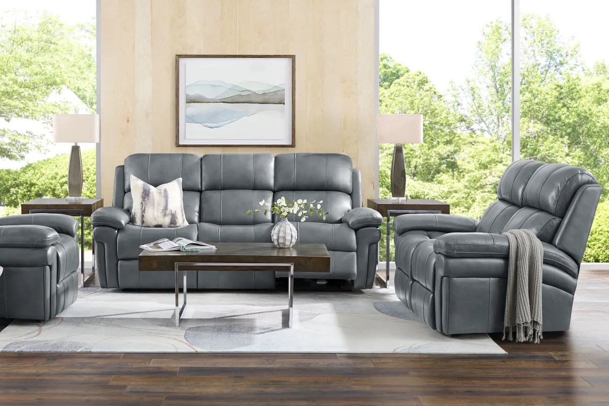 Trevino Lane Blue Leather 6 Pc Reclining Living Room