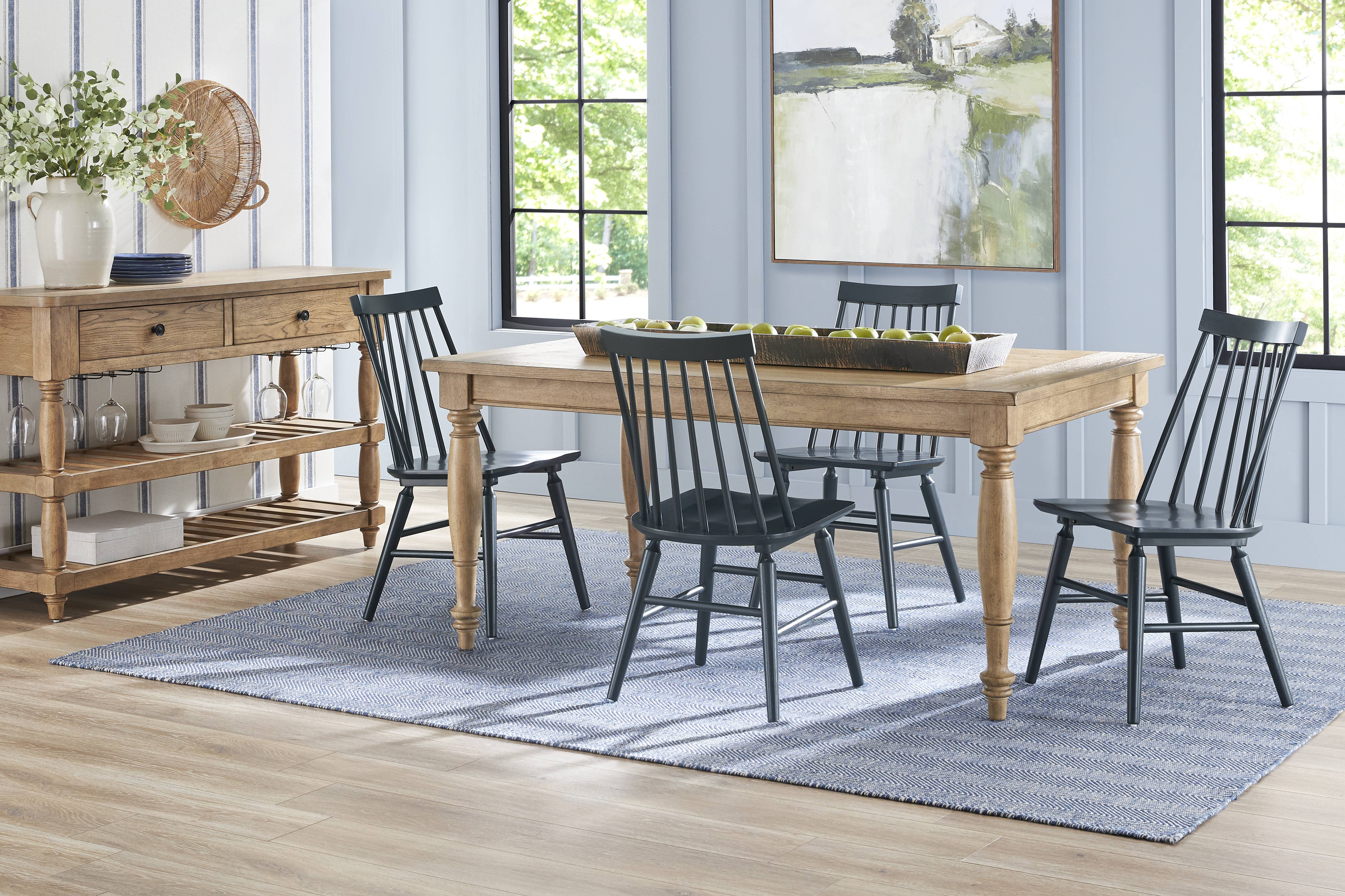 Winsor Natural 5 Pc Rectangle Dining Room with Blue Chairs - Thumbnail - Image 1