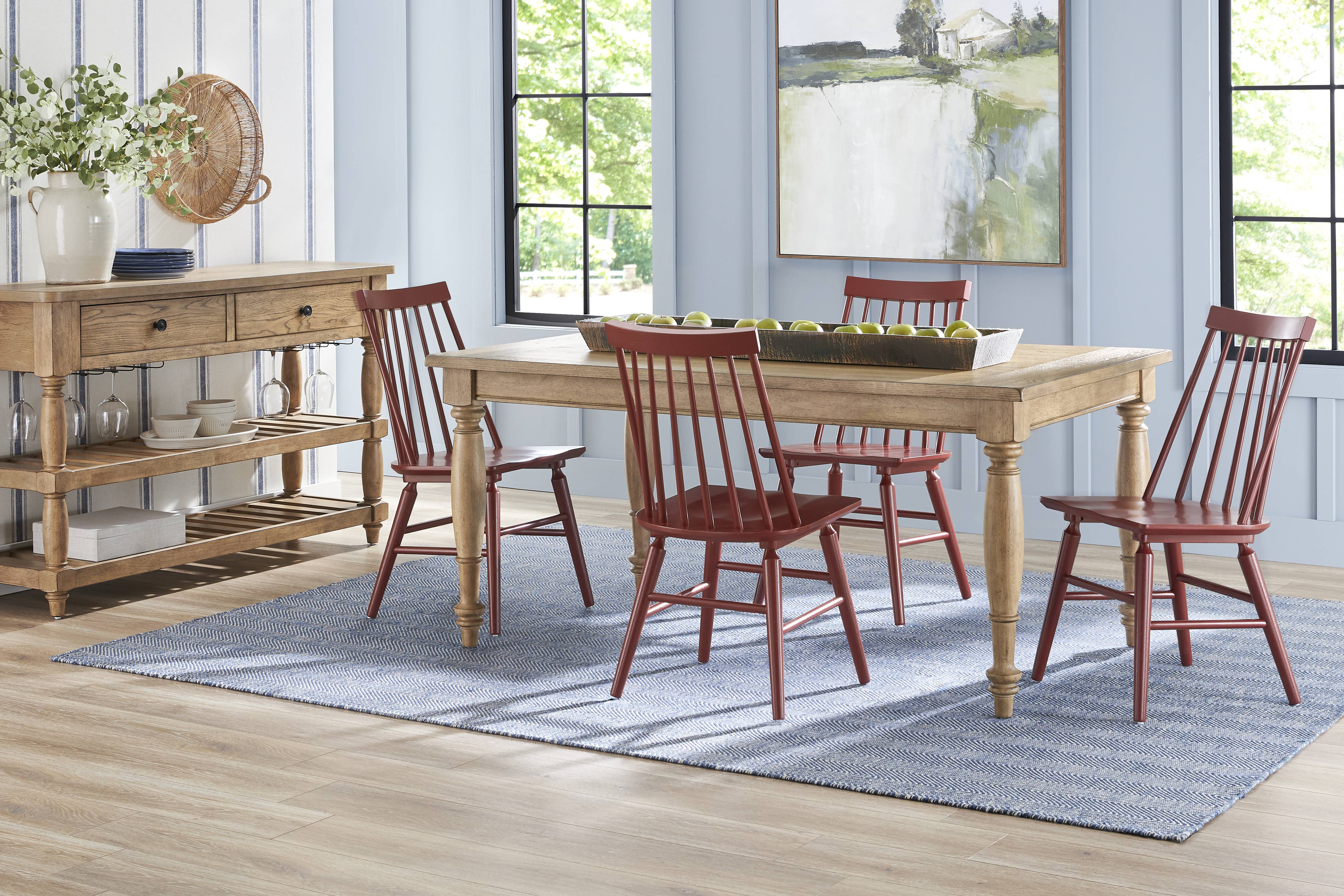 Winsor Natural 5 Pc Rectangle Dining Room with Red Chairs - Thumbnail - Image 1