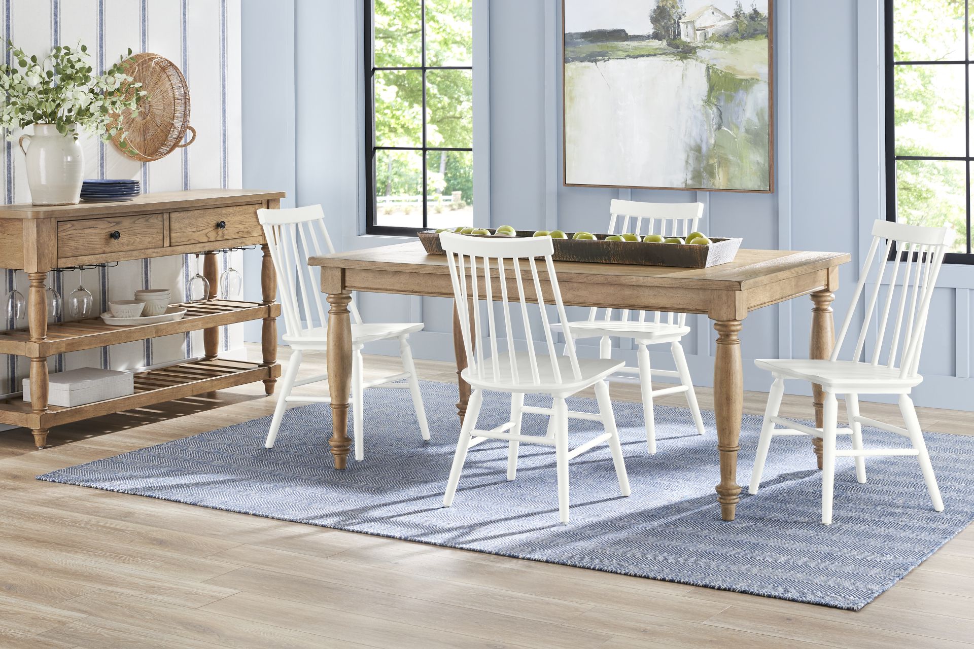 Winsor Natural 5 Pc Rectangle Dining Room with White Chairs - Image 1