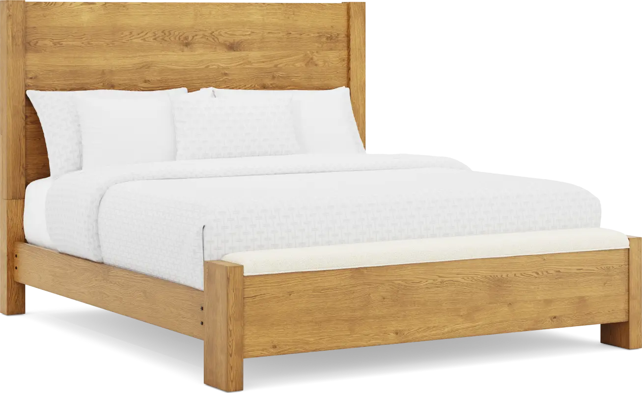Ithaca Natural 3 Pc King Panel Bed with Bench