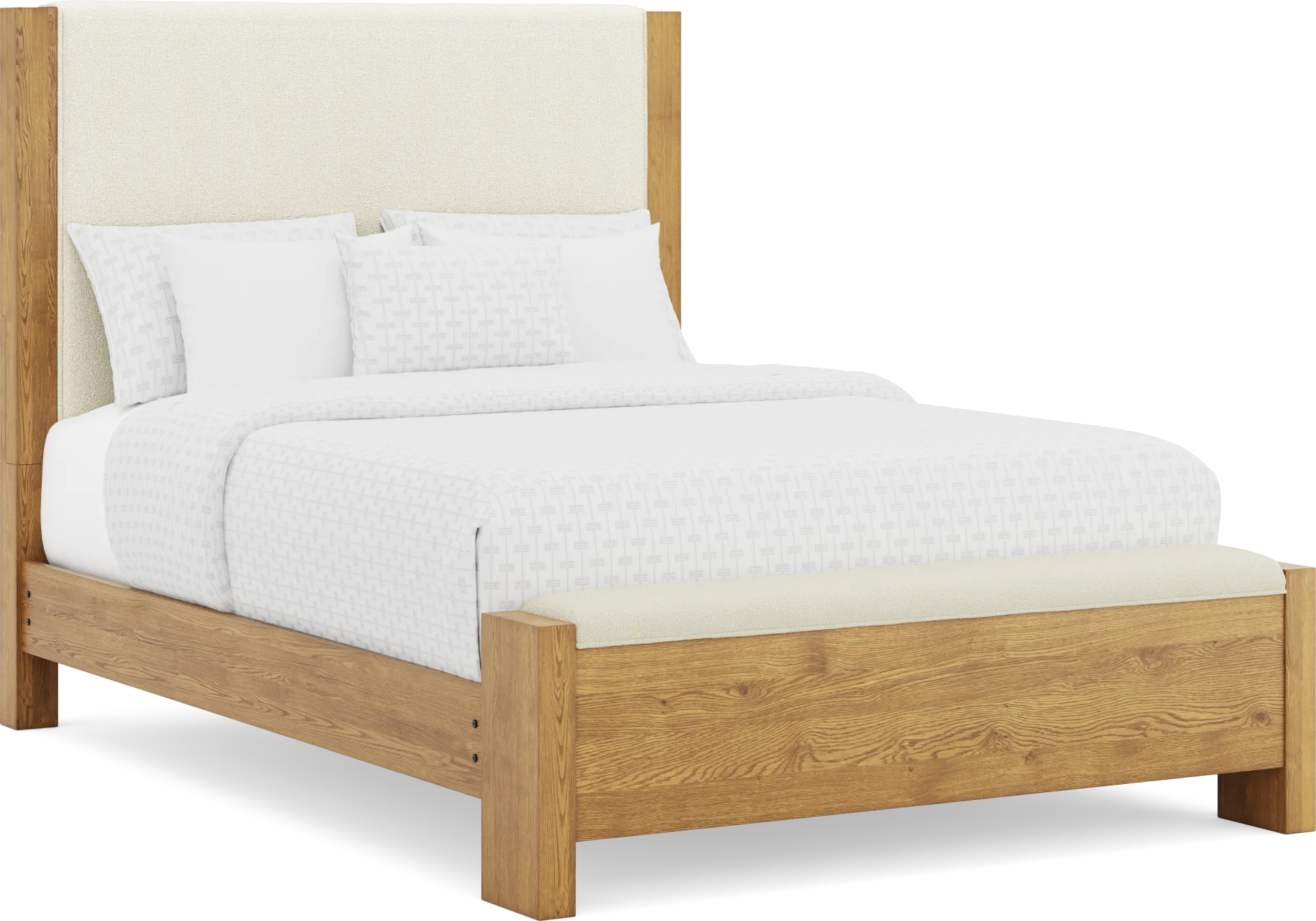 Ithaca Natural 3 Pc Queen Upholstered Bed with Bench - Image 1