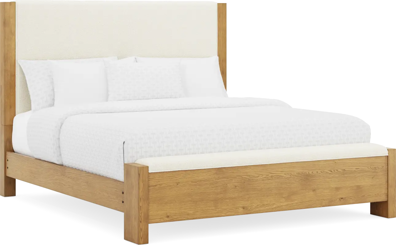 Ithaca Natural 3 Pc King Upholstered Bed with Bench