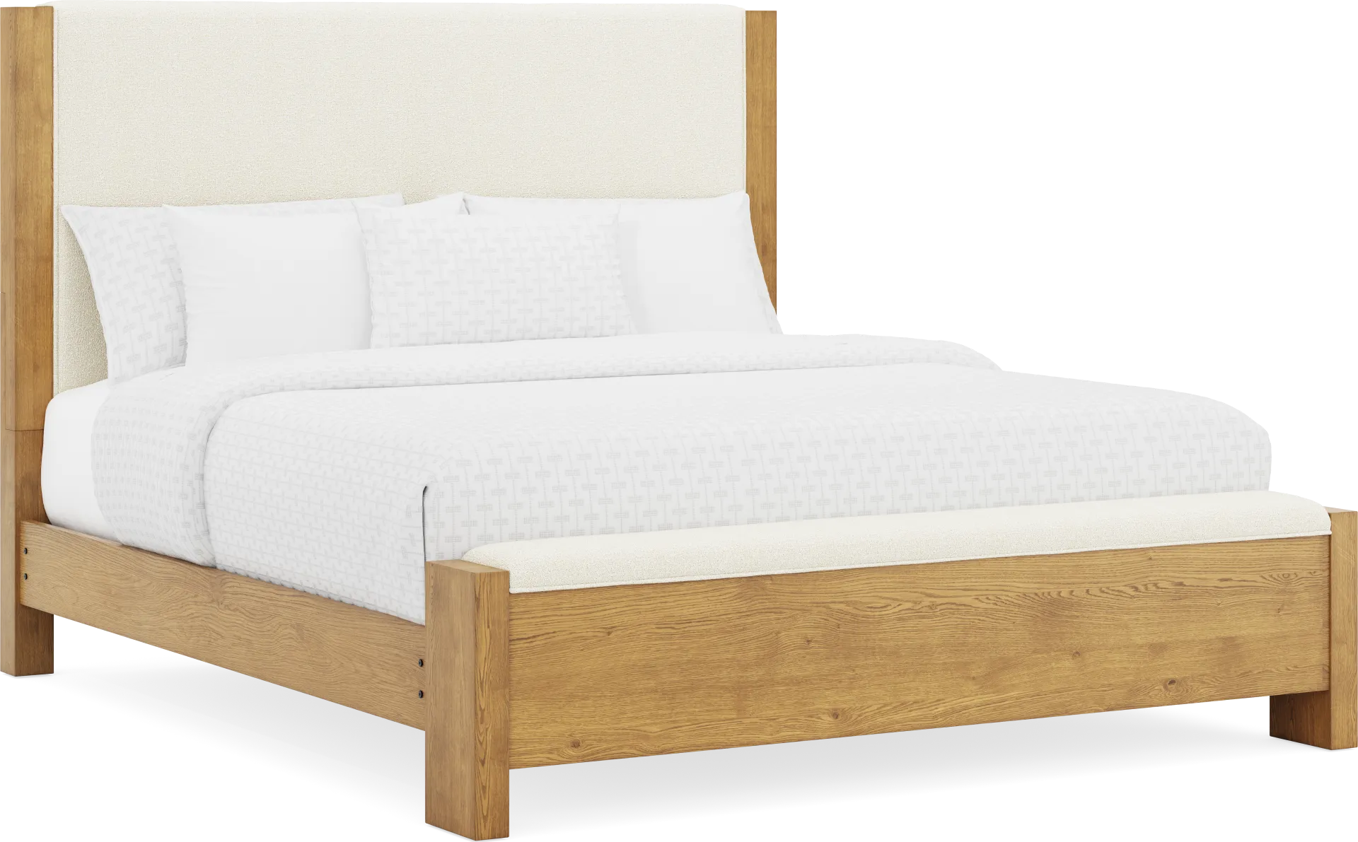 Ithaca Natural 3 Pc King Upholstered Bed with Bench - Image 1