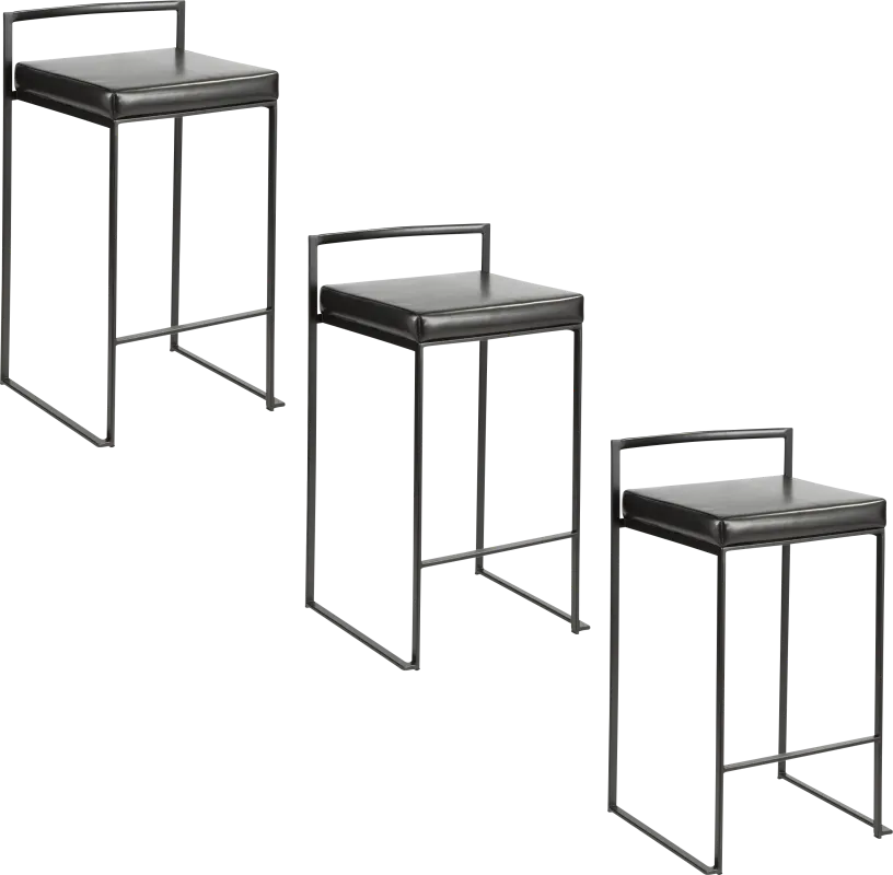 Sora III Black Chrome Counter Height Stool, Set of 3