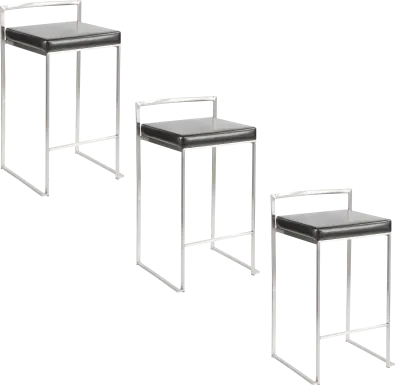 Birdlake IV Black Counter Height Stool, Set of 3