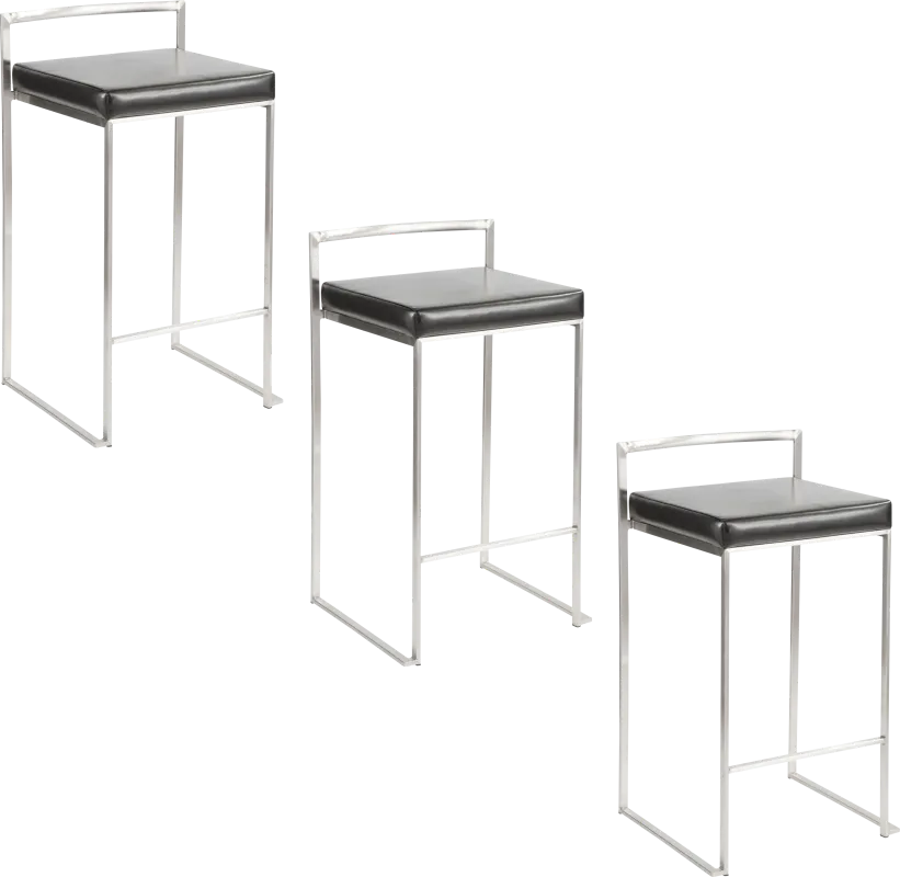 Birdlake IV Black Counter Height Stool, Set of 3