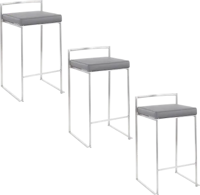 Birdlake IV Gray Counter Height Stool, Set of 3