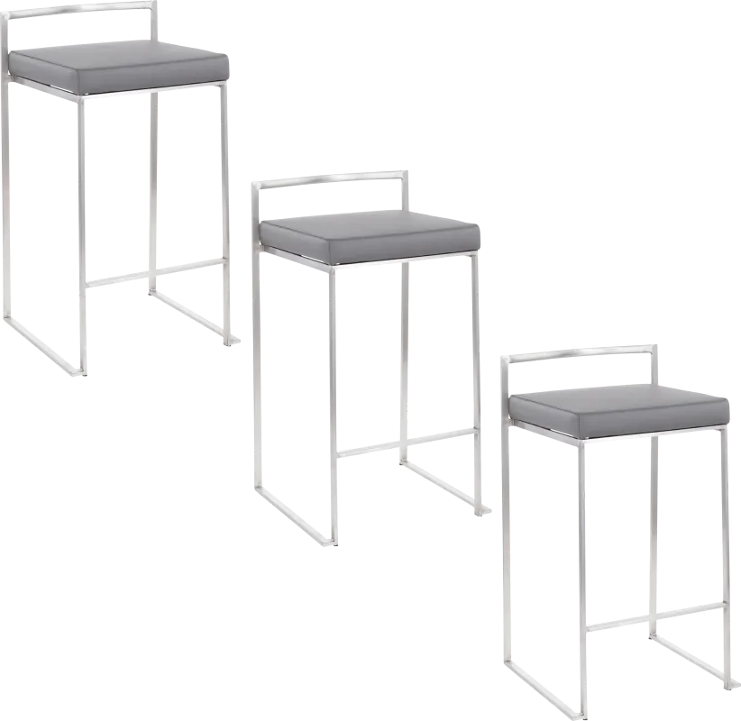 Birdlake IV Gray Counter Height Stool, Set of 3