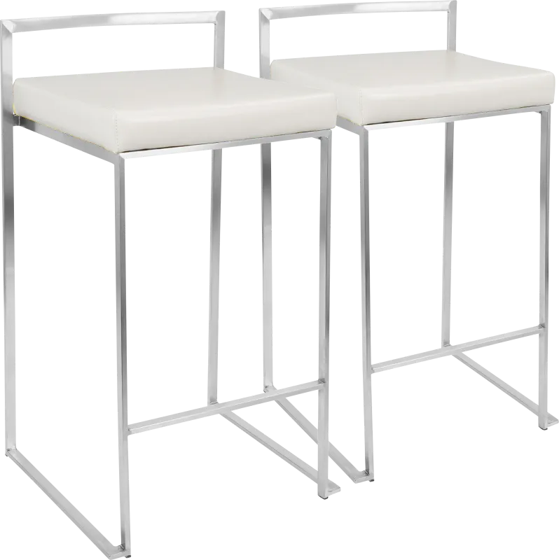Birdlake IV White Counter Height Stool, Set of 2