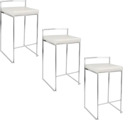 Birdlake IV White Counter Height Stool, Set of 3