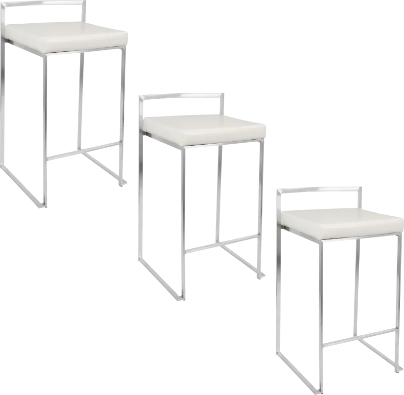 Birdlake IV White Counter Height Stool, Set of 3