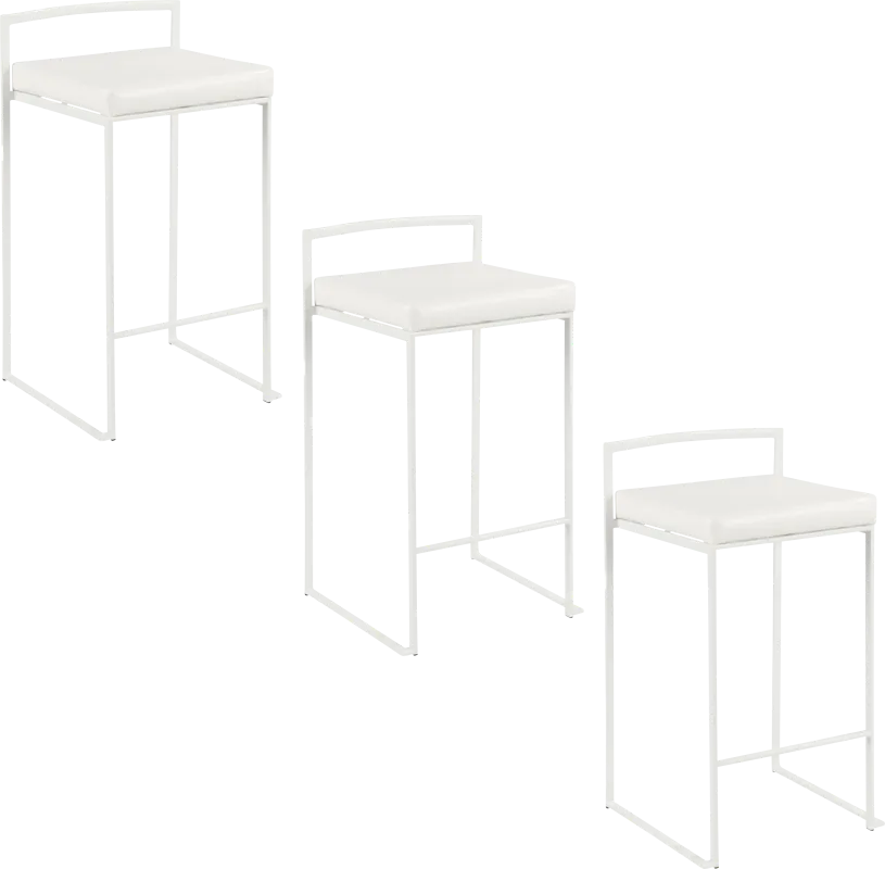 Birdlake V White Counter Height Stool, Set of 3