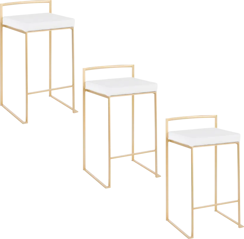 Birdlake VIII White Counter Height Stool, Set of 3