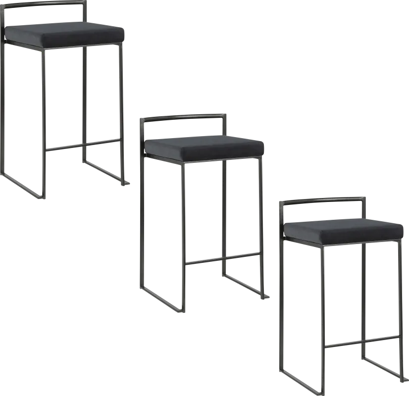 Sora IV Black Black Counter Height Stool, Set of 3