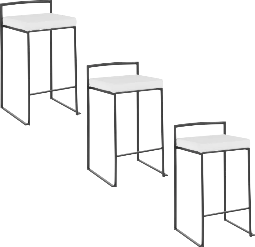Birdlake VII White Counter Height Stool, Set of 3
