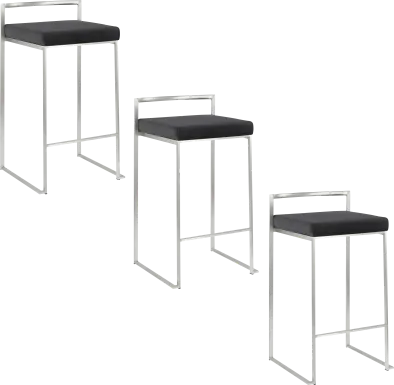 Sora V Black Counter Height Stool, Set of 3