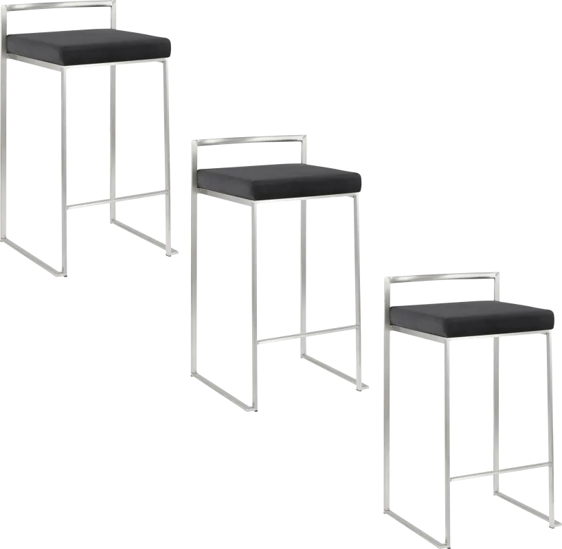 Sora V Black Counter Height Stool, Set of 3