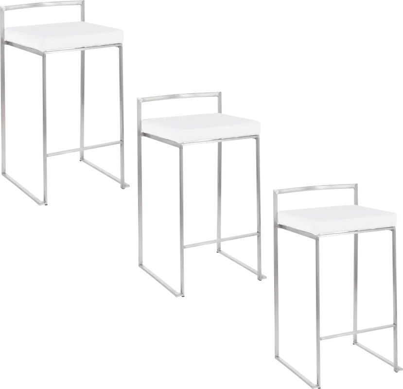 Birdlake IX White Counter Height Stool, Set of 3