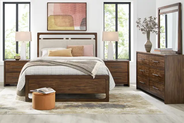 Surrey Ellis 5 Pc Caramel Light Wood Polyester Fabric Queen