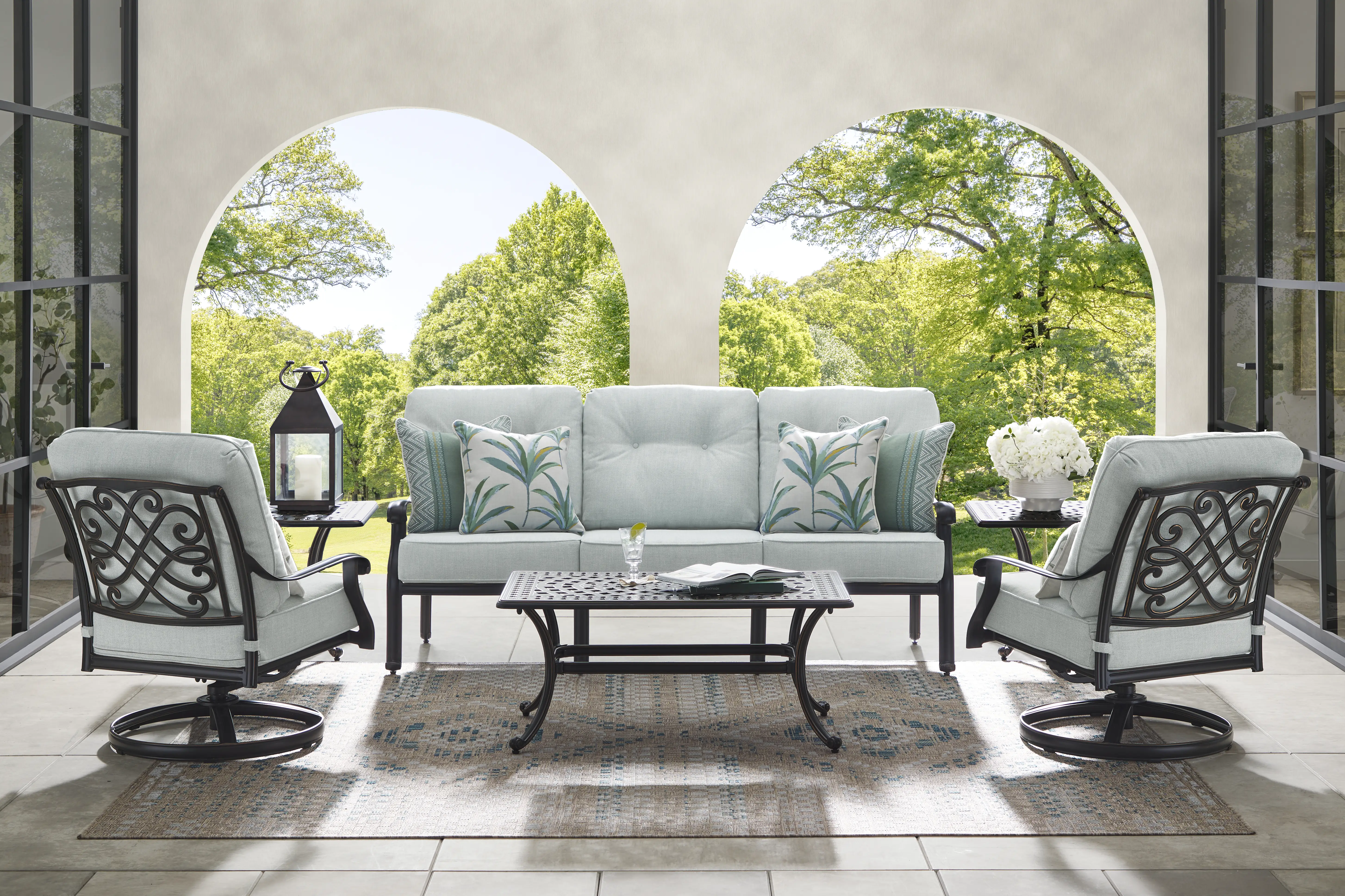 Carina Bronze 3 Pc Outdoor Seating Set with Sky Cushions - Thumbnail - Image 1