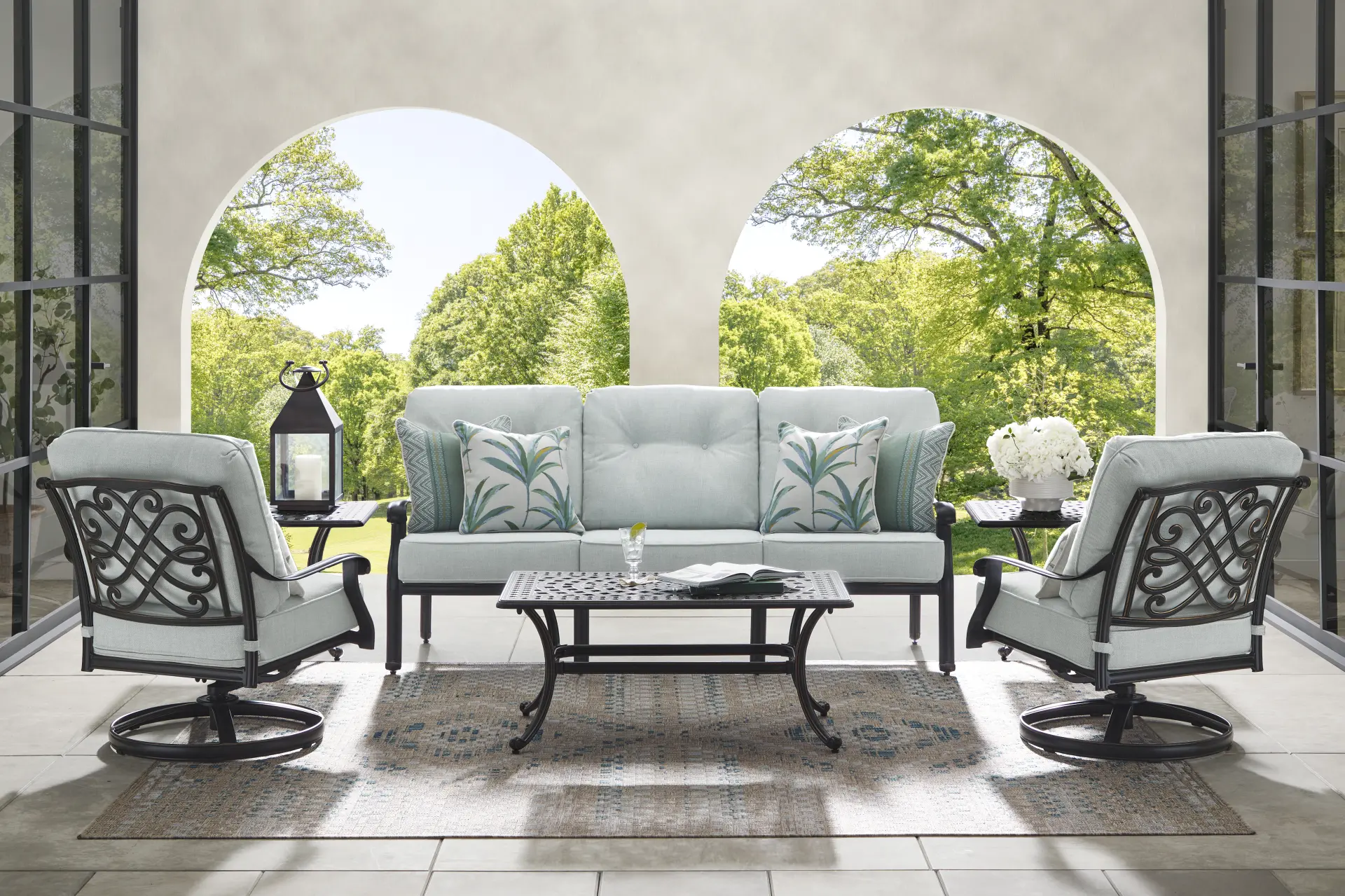 Carina Bronze 3 Pc Outdoor Seating Set with Sky Cushions