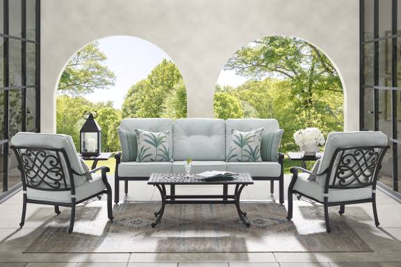 Carina Bronze Outdoor Sofa with Sky Cushions