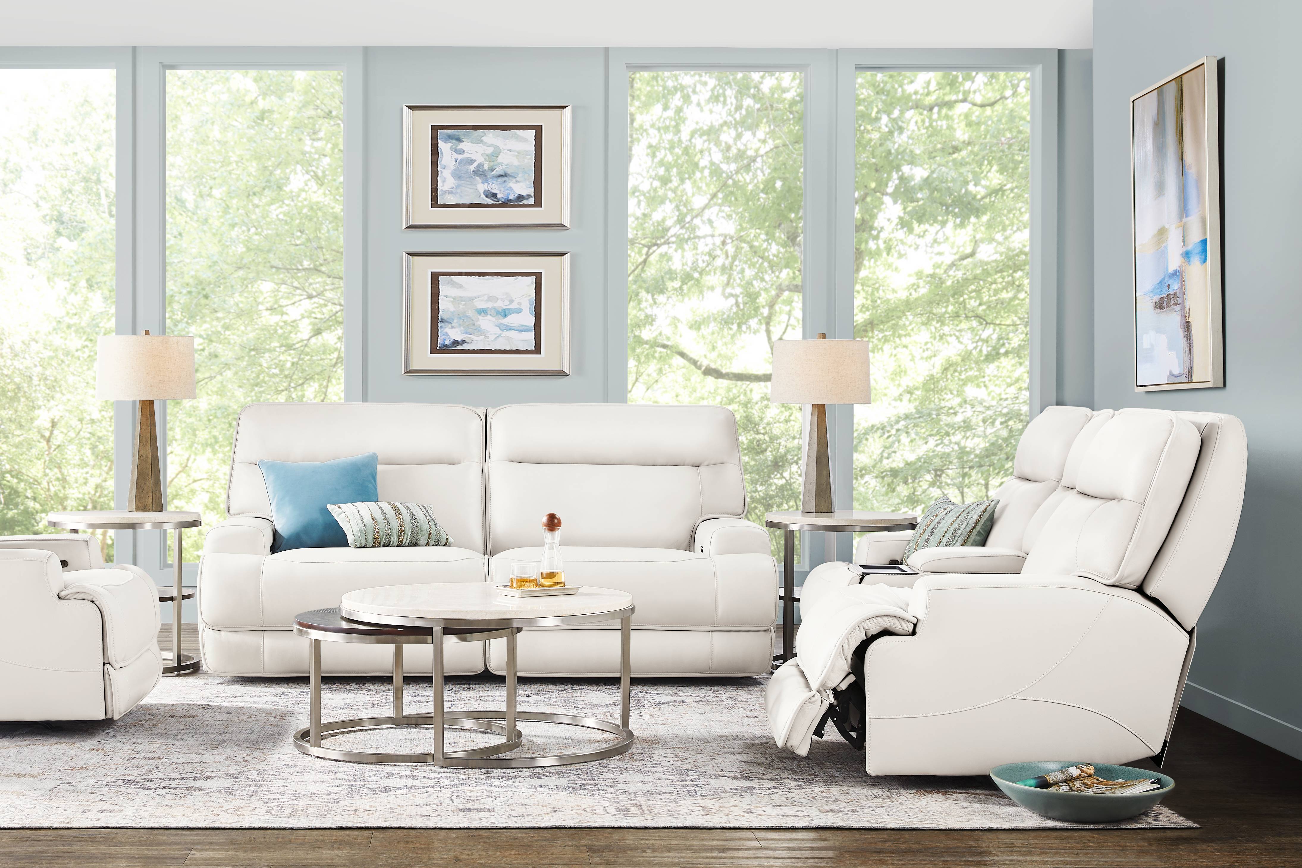 Scarborough White Leather 8 Pc Dual Power Reclining Living Room - Thumbnail - Image 1