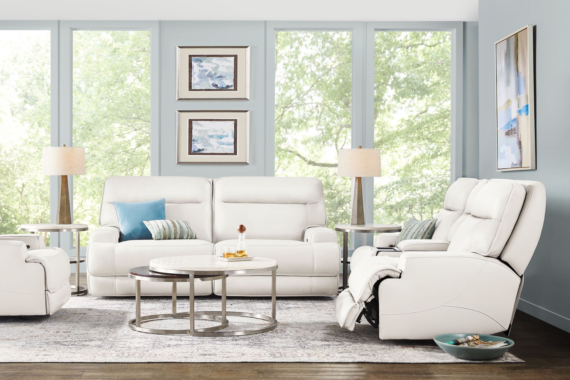 Scarborough White Leather 8 Pc Dual Power Reclining Living Room - Image 1