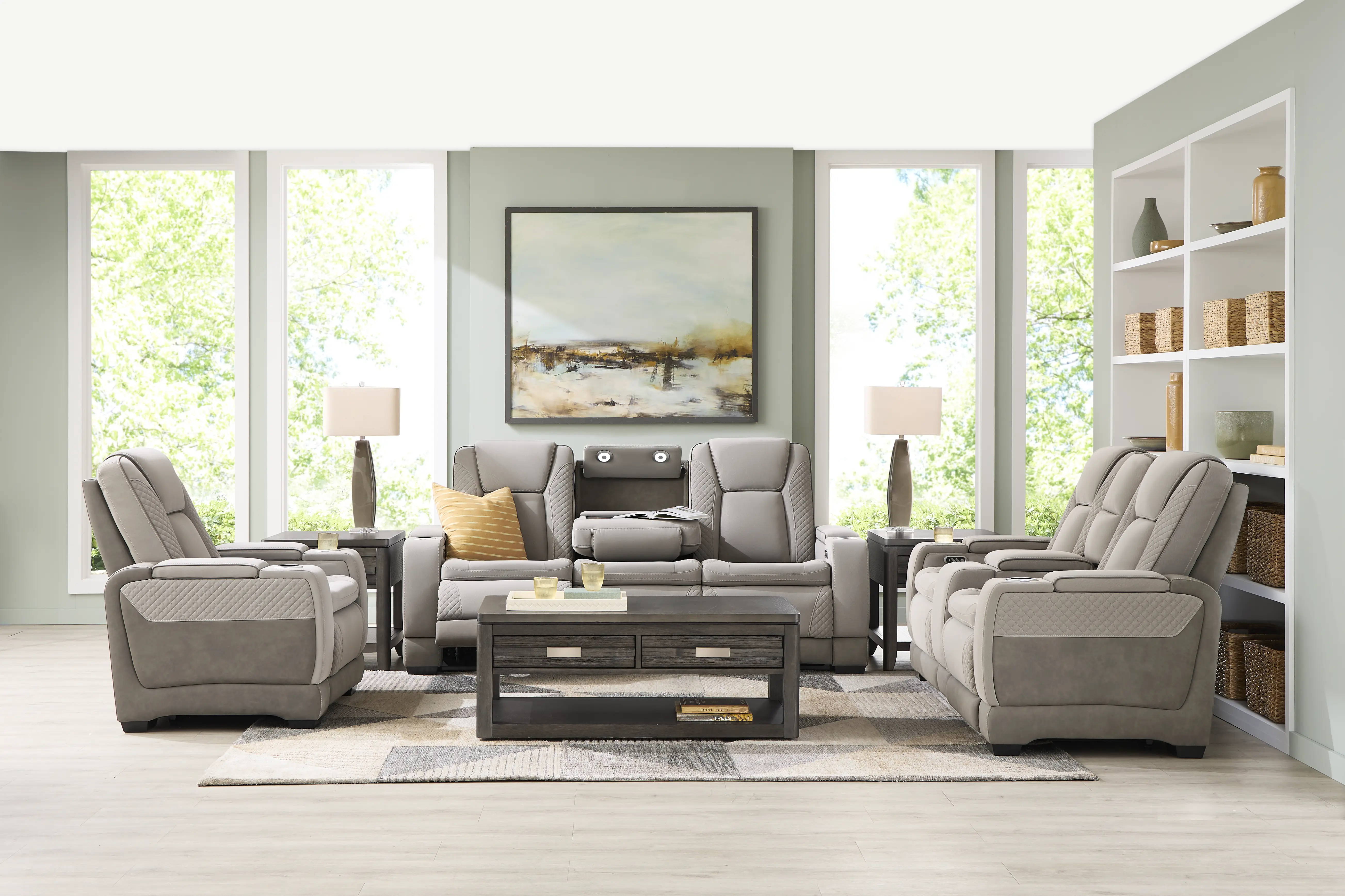 Donovan Park Gray 7 Pc Dual Power Reclining Living Room - Thumbnail - Image 2