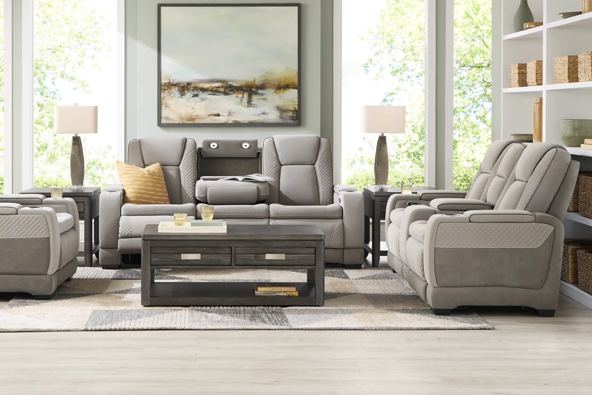 Donovan Park Gray 7 Pc Dual Power Reclining Living Room - Image 20