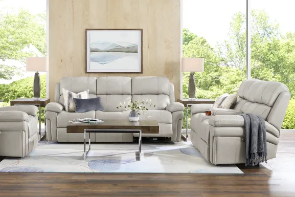 Trevino Lane Gray Leather Dual Power Reclining Console Loveseat