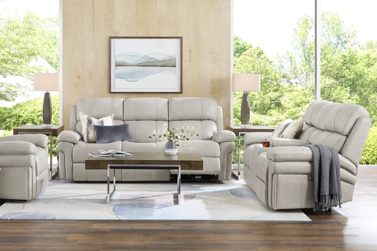Trevino Lane Gray Leather Dual Power Reclining Console Loveseat