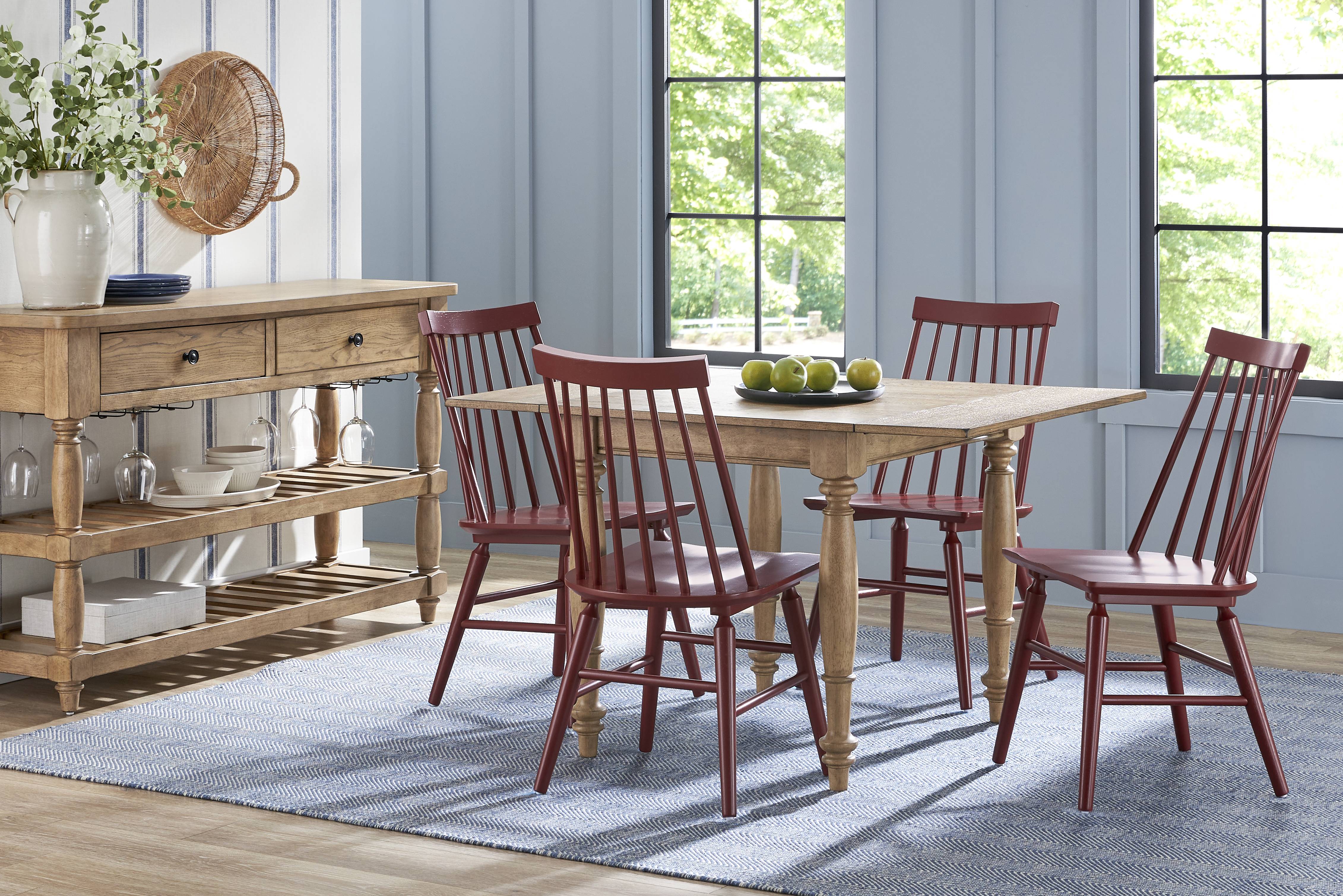 Winsor Natural 5 Pc Drop Leaf Dining Room with Red Chairs - Thumbnail - Image 1