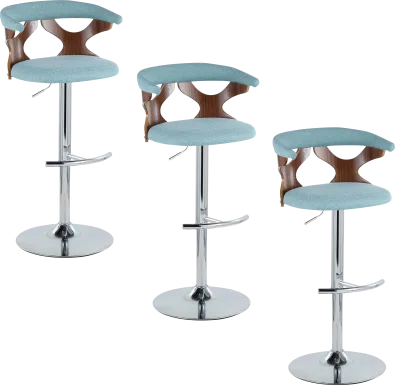 Wyndmoor VIII Teal Adjustable Swivel Barstool, Set of 3