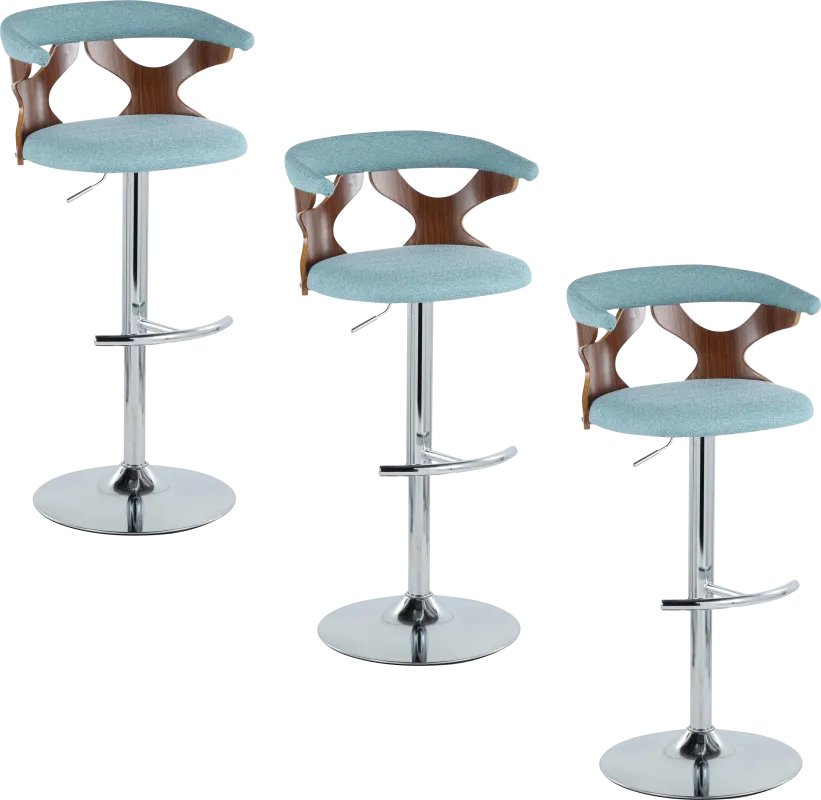 Wyndmoor VIII Teal Adjustable Swivel Barstool, Set of 3