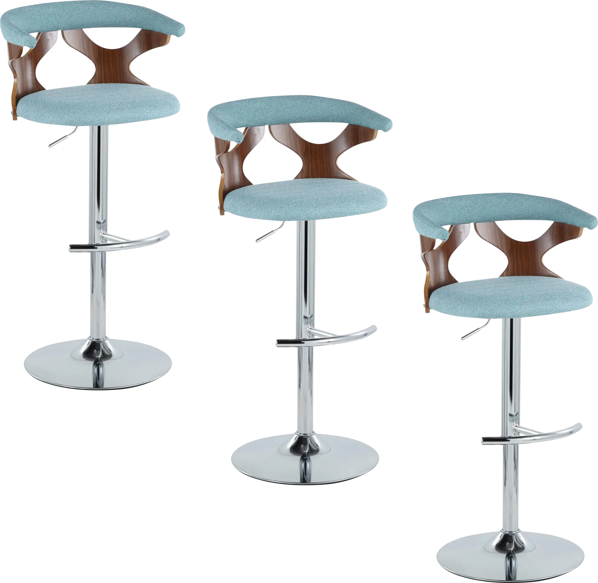 Wyndmoor VIII Teal Adjustable Swivel Barstool, Set of 3