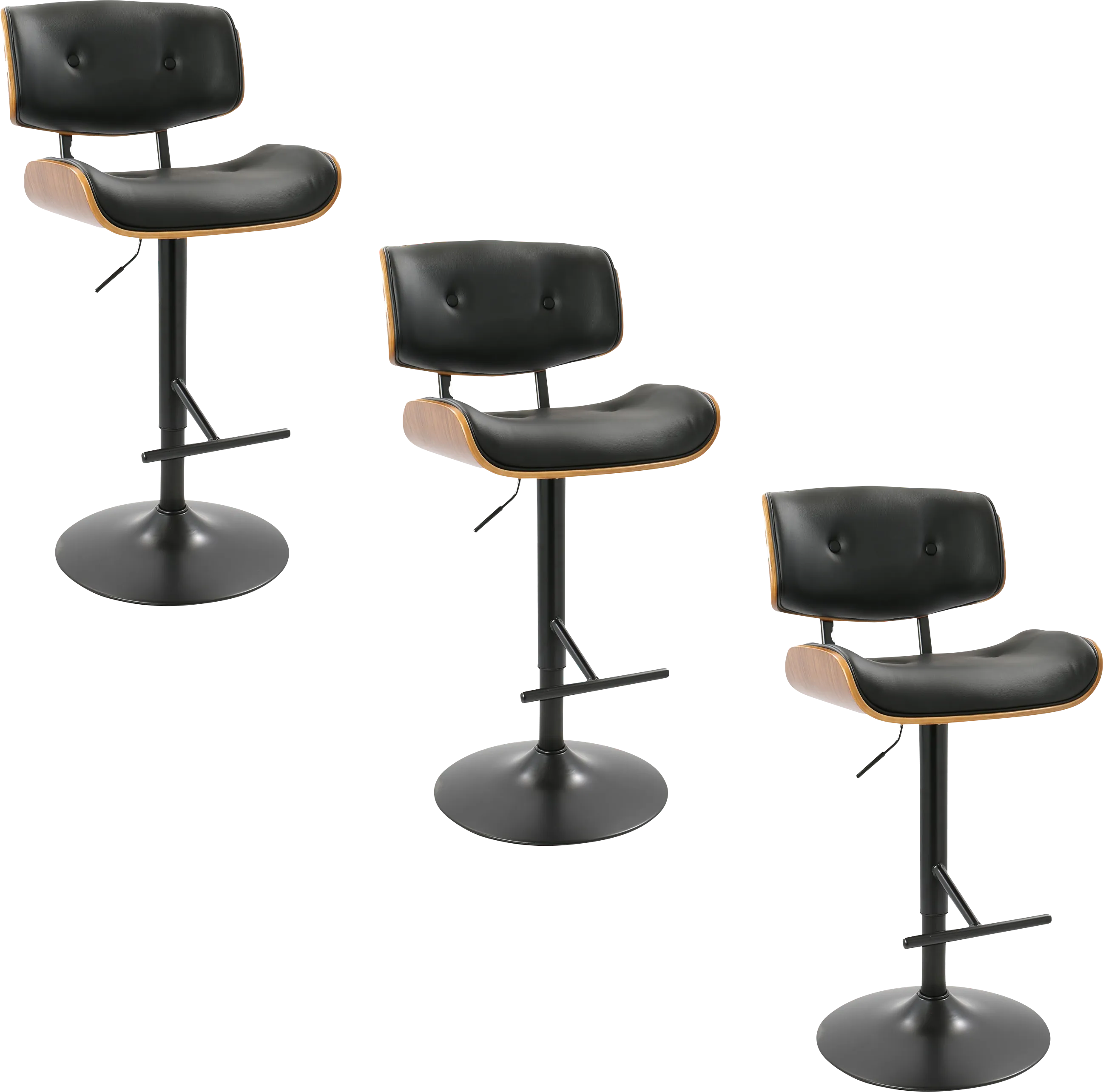 Tesshire Black Adjustable Swivel Barstool, Set of 3 - Thumbnail - Image 1