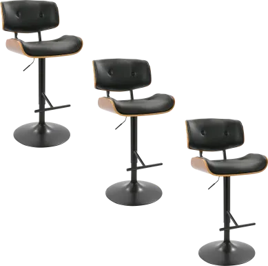 Tesshire Black Adjustable Swivel Barstool, Set of 3