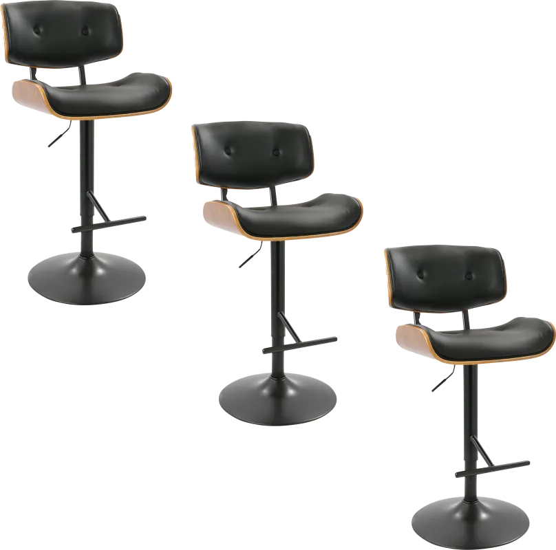 Tesshire Black Adjustable Swivel Barstool, Set of 3