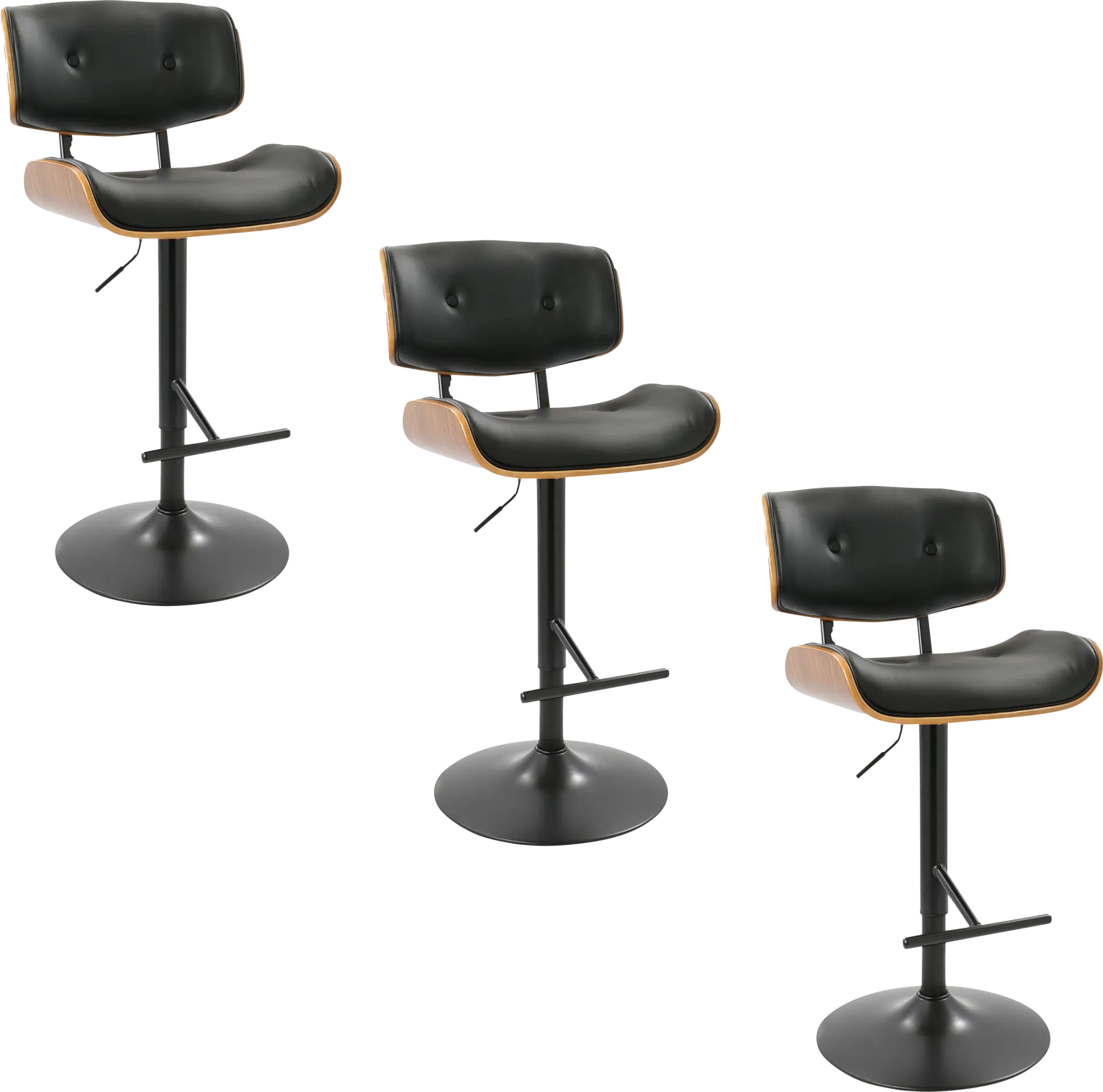 Tesshire Black Adjustable Swivel Barstool, Set of 3