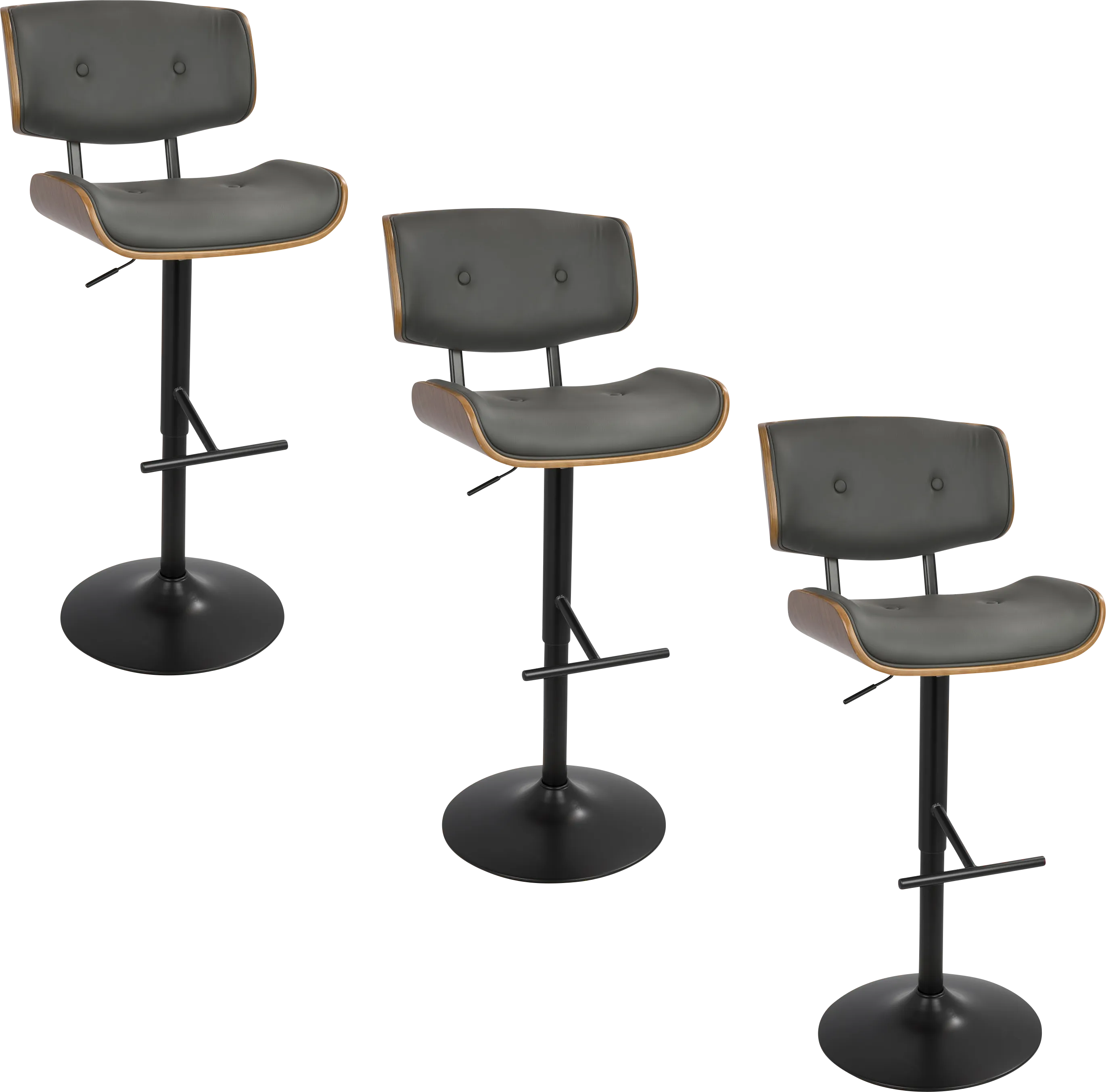 Tesshire Gray Adjustable Swivel Barstool, Set of 3 - Thumbnail - Image 1