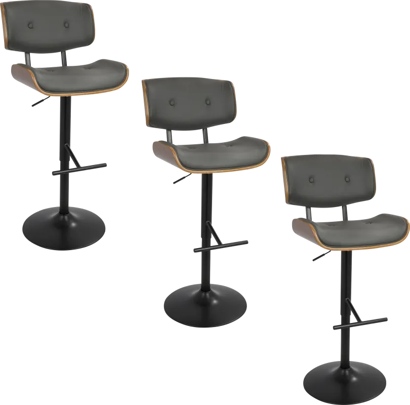 Tesshire Gray Adjustable Swivel Barstool, Set of 3