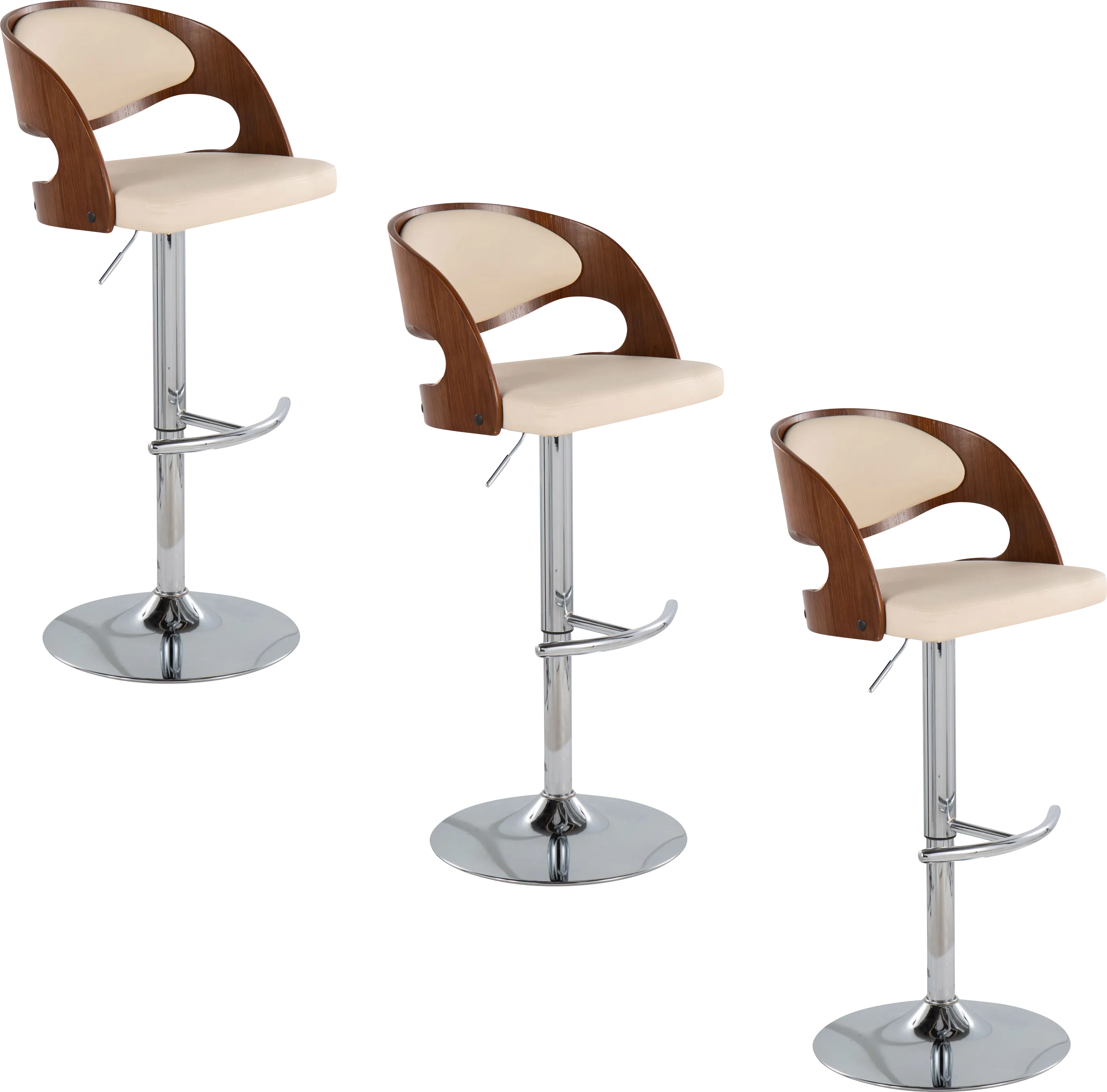 Tescord IV Cream Adjustable Swivel Barstool, Set of 3
