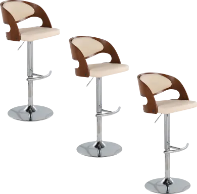 Tescord IV Cream Adjustable Swivel Barstool, Set of 3