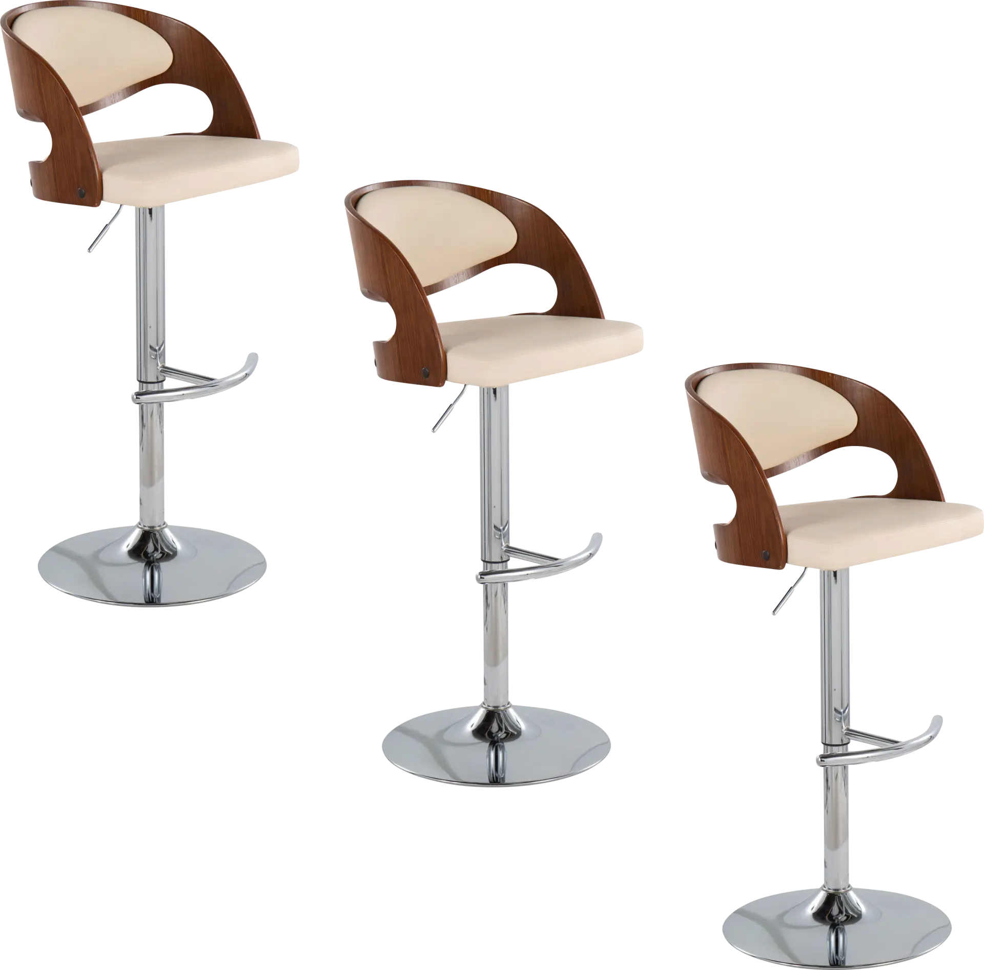 Tescord IV Cream Adjustable Swivel Barstool, Set of 3