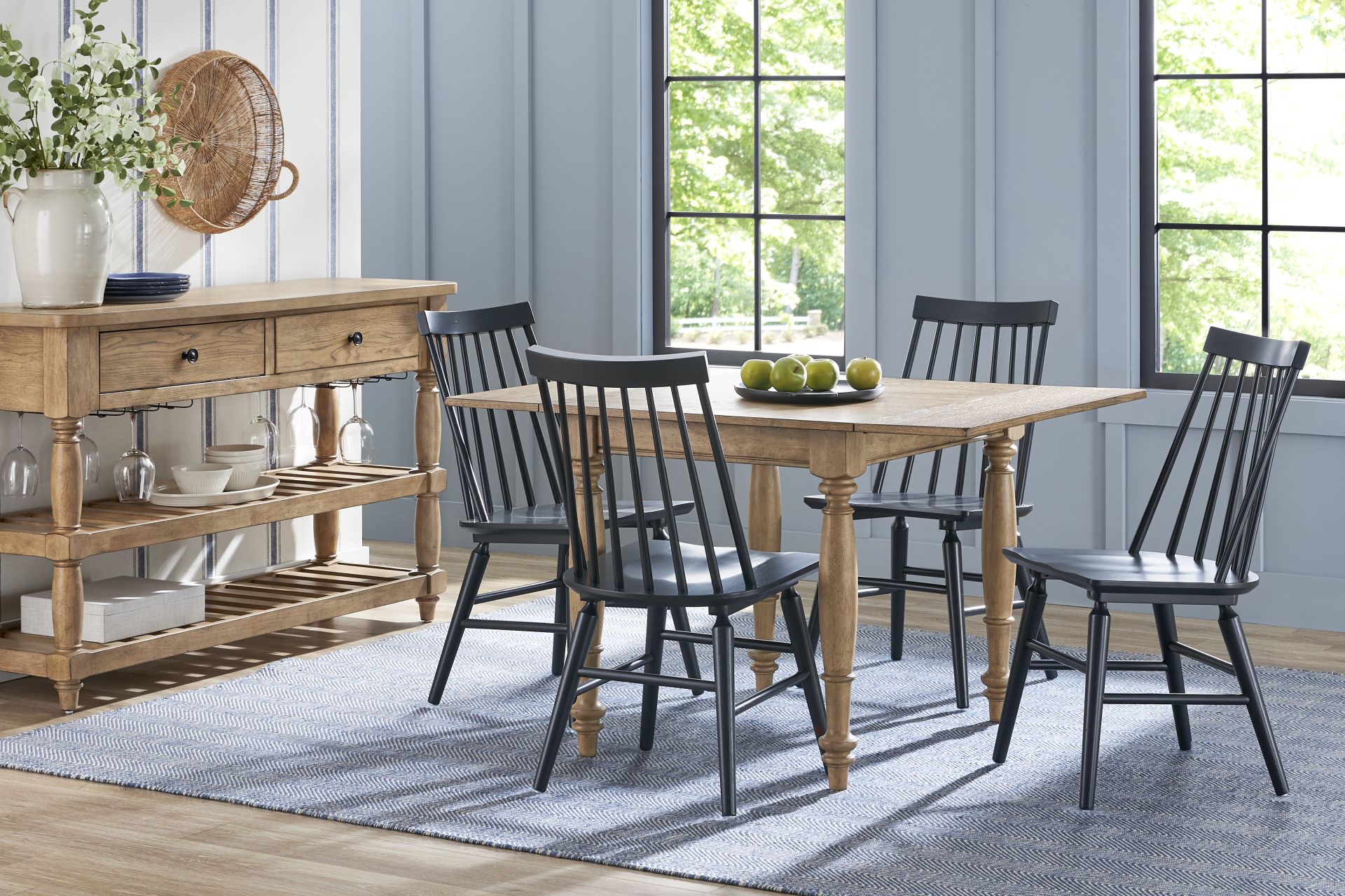 Winsor Natural 5 Pc Drop Leaf Dining Room with Blue Chairs - Image 1